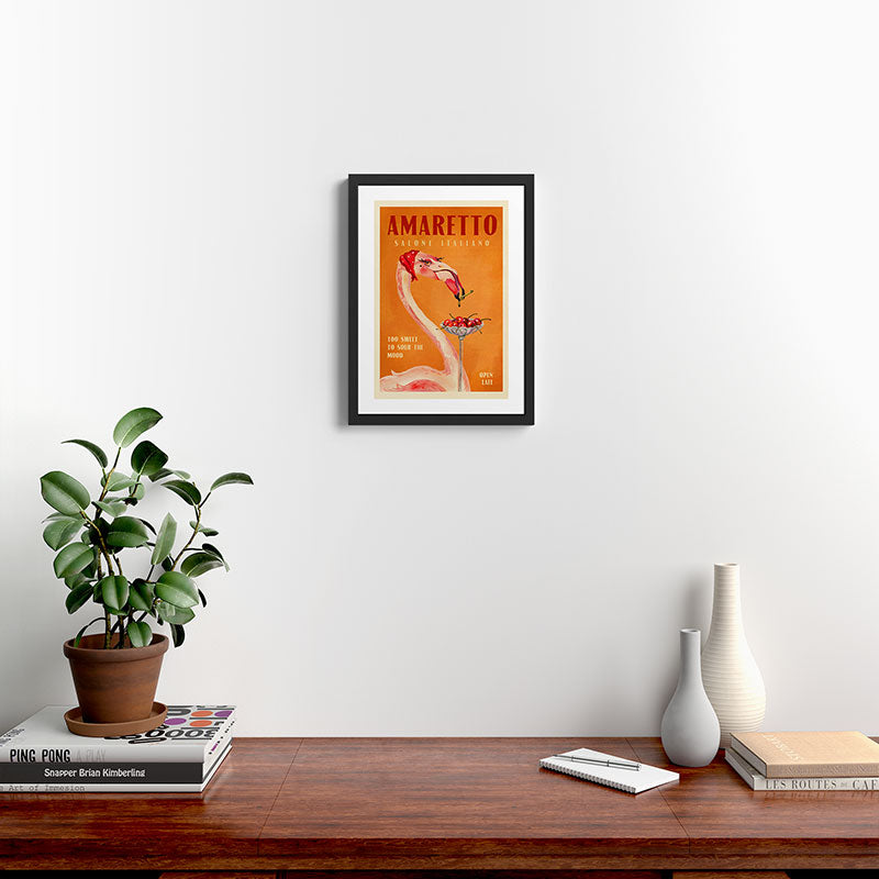 Vintage Art Deco Amaretto Poster. Cherry Flamingo Bar & Kitchen Art Framed Art Print Gallery Image 2