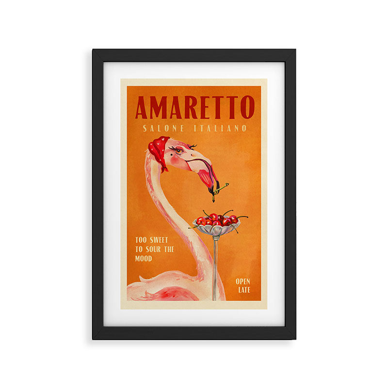 Vintage Art Deco Amaretto Poster. Cherry Flamingo Bar & Kitchen Art Framed Art Print Gallery Image 2