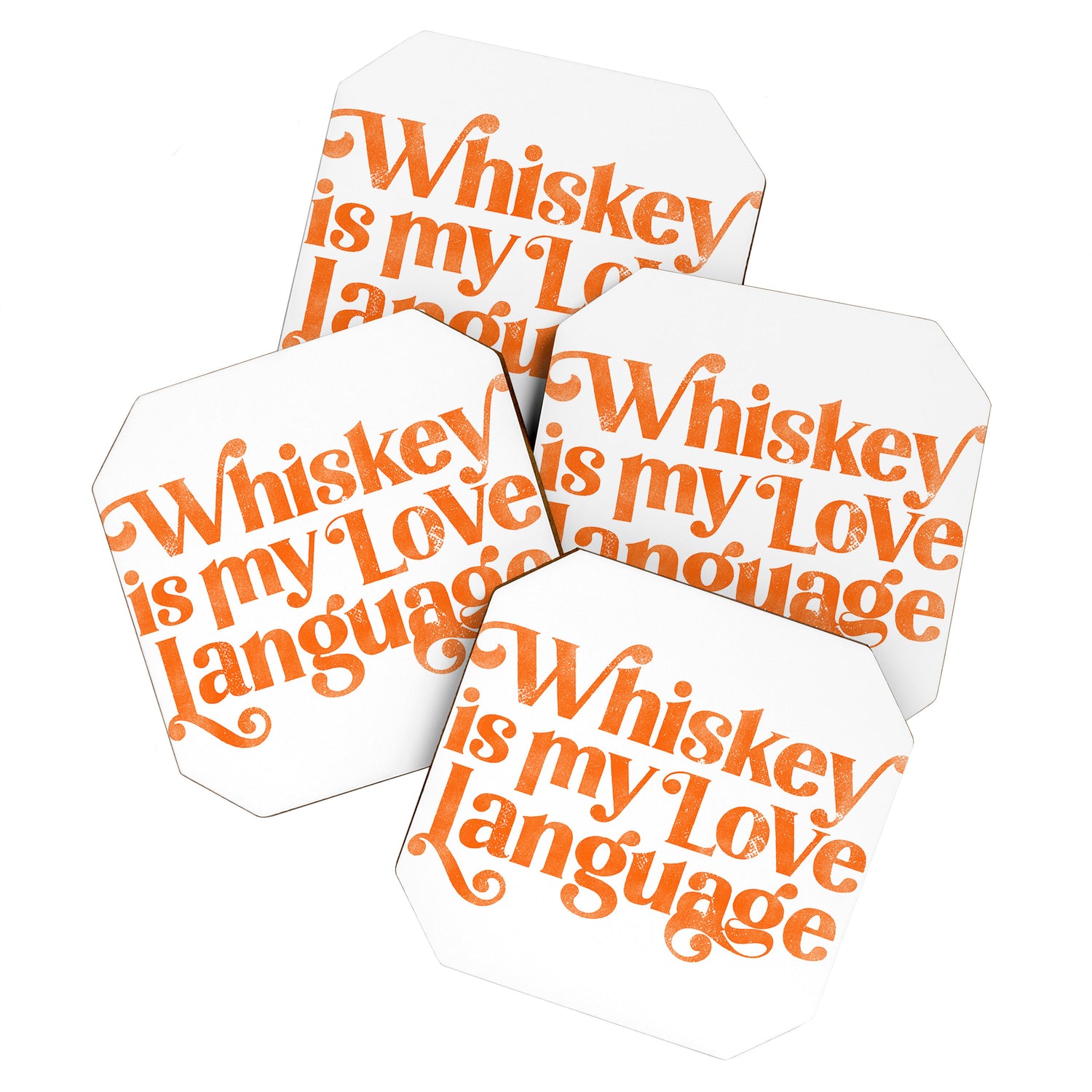 "Whiskey Is My Love Language" Cute Orange Typography Design For Whiskey Lovers! Coaster Gallery Image 1