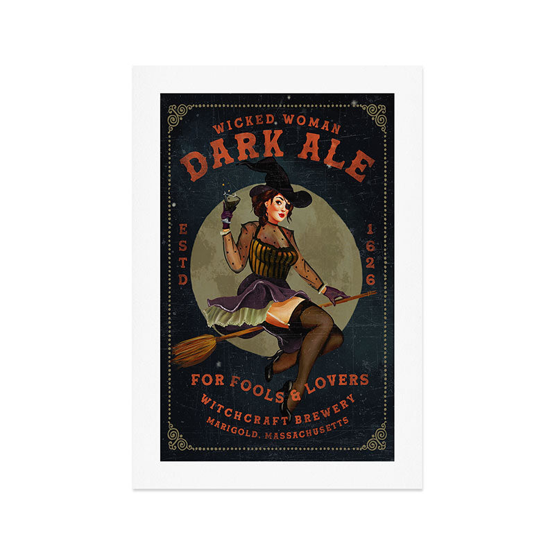 "Wicked Woman Dark Ale" Vintage Pinup Witch Halloween Art Art Print Gallery Image 1