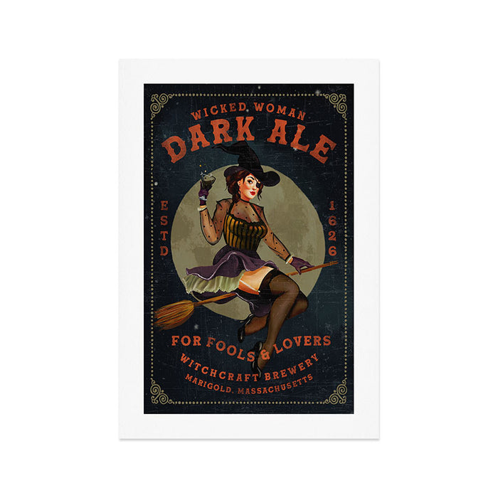 "Wicked Woman Dark Ale" Vintage Pinup Witch Halloween Art Art Print Gallery Image 1