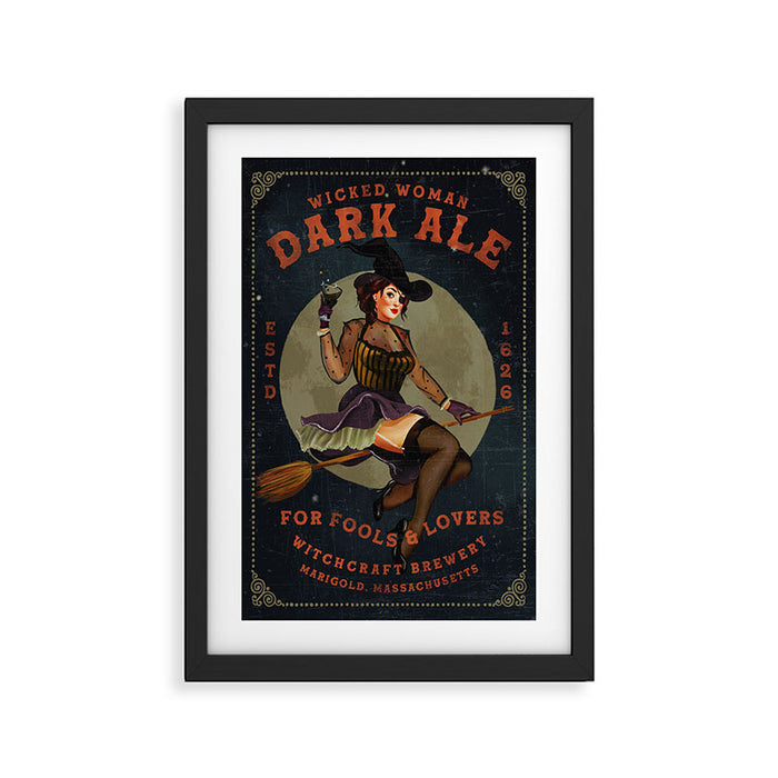 "Wicked Woman Dark Ale" Vintage Pinup Witch Halloween Art Framed Art Print Gallery Image 1