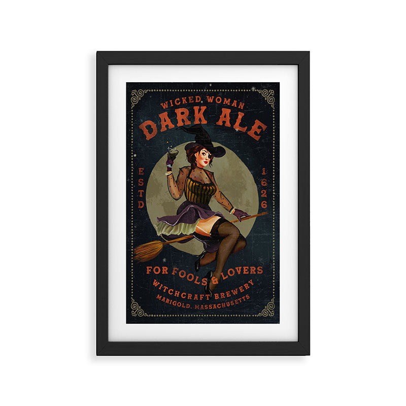 "Wicked Woman Dark Ale" Vintage Pinup Witch Halloween Art Framed Art Print Gallery Image 2
