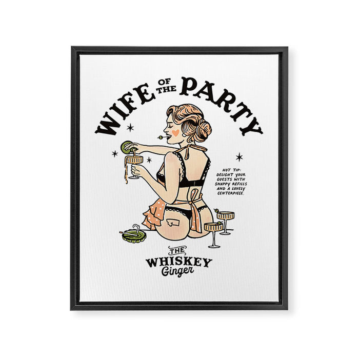 Wife Of The Party: Sexy Woman In Lingerie Making Cocktails Framed Canvas Print Gallery Image 1