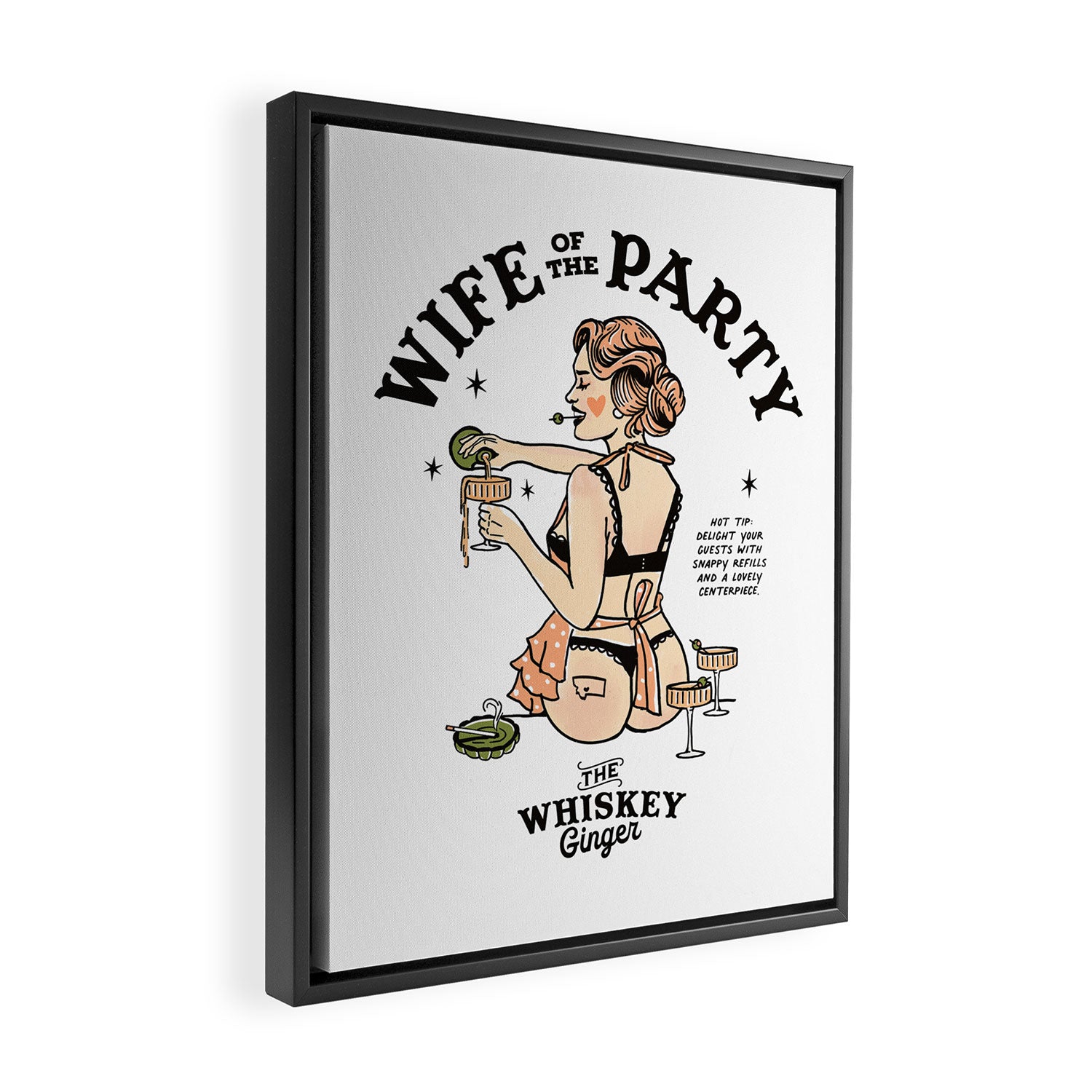 Wife Of The Party: Sexy Woman In Lingerie Making Cocktails Framed Canvas Print Gallery Image 2