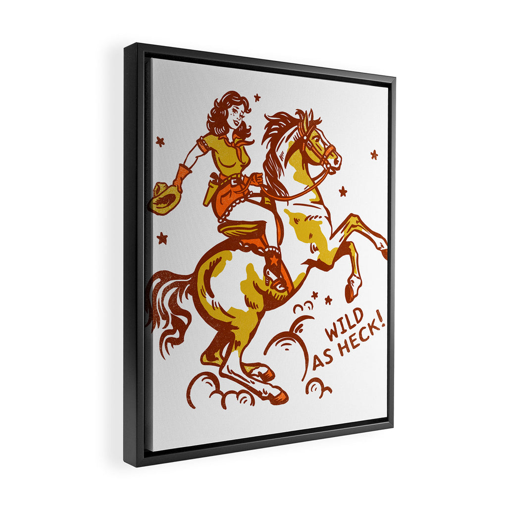 Funny Cowgirl On A Horse Framed Canvas Print Gallery Image 2
