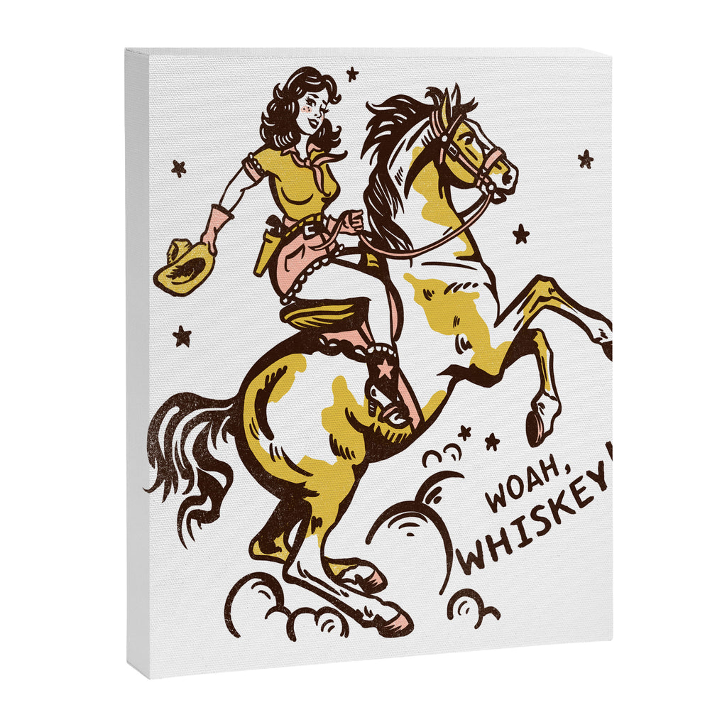 "Woah Whiskey" Western Pin Up Cowgirl & Her Horse Canvas Print Gallery Image 8