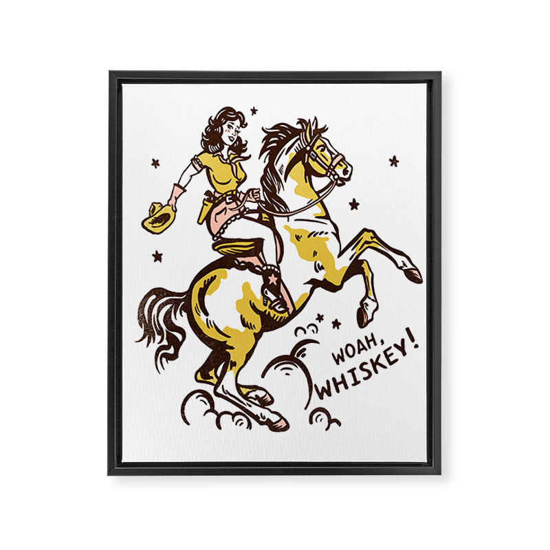 "Woah Whiskey" Western Pin Up Cowgirl & Her Horse Framed Canvas Print Gallery Image 8