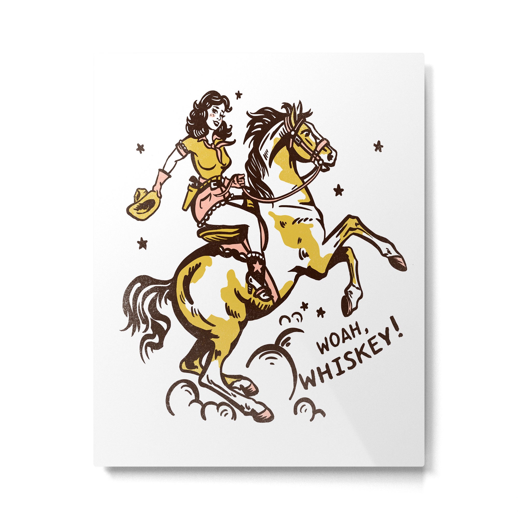 "Woah Whiskey" Western Pin Up Cowgirl & Her Horse Metal Print Gallery Image 6