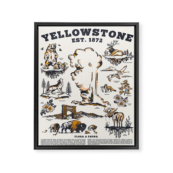 Yellowstone National Park Flora & Fauna Vintage Travel Poster Framed Canvas Print Gallery Image 1