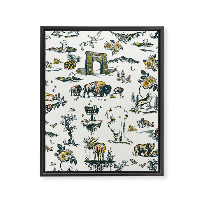 Yellowstone National Park Travel Pattern Design Framed Canvas Print Gallery Image 1
