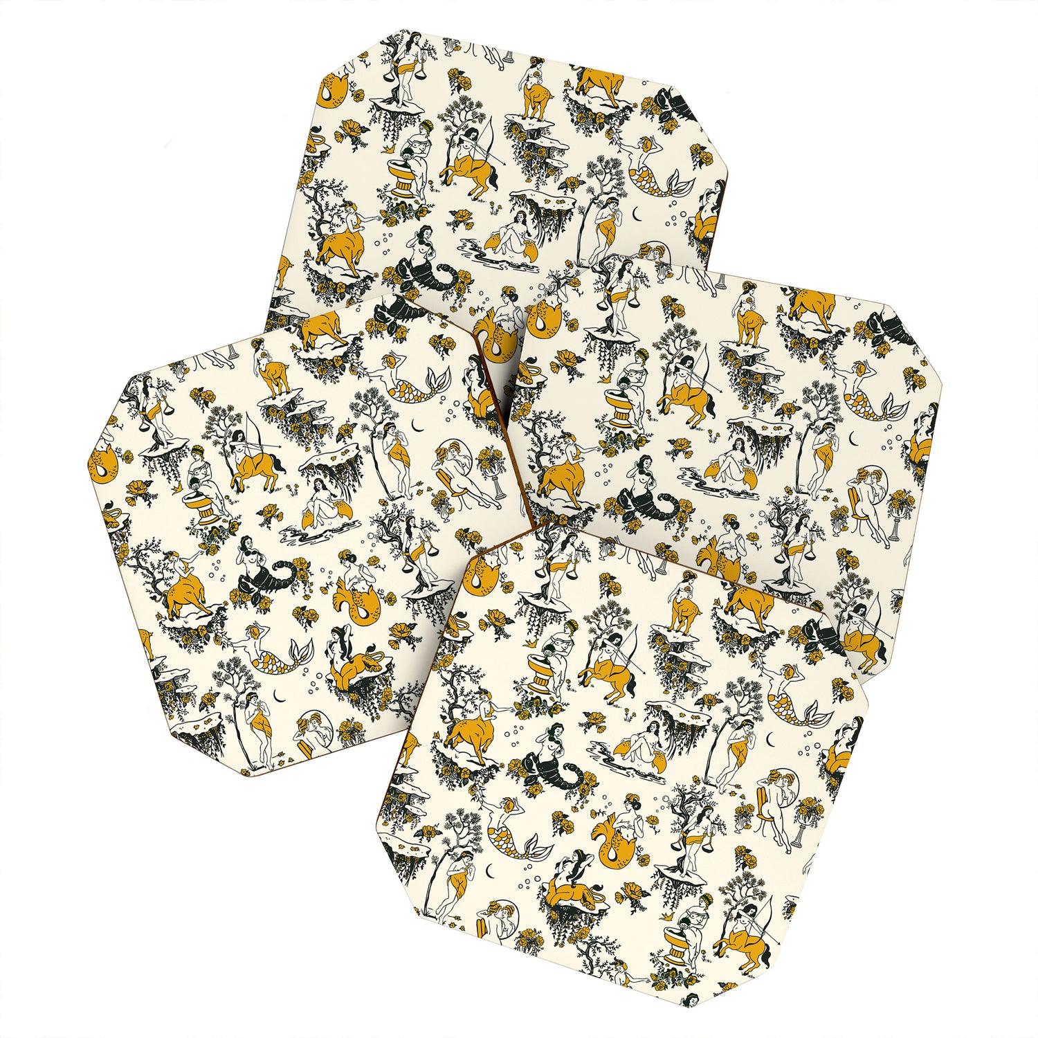 Zodiac Toile Pattern With Cream Colored Background. Coaster Gallery Image 1