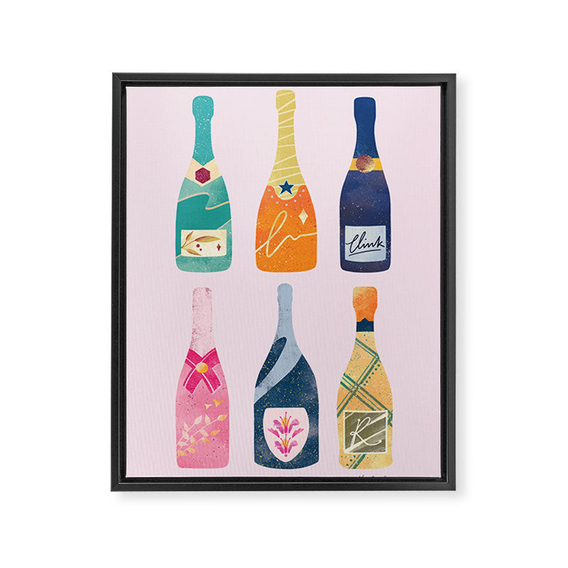 Champagne Bottles - Pink Ver. Framed Canvas Print Gallery Image 6