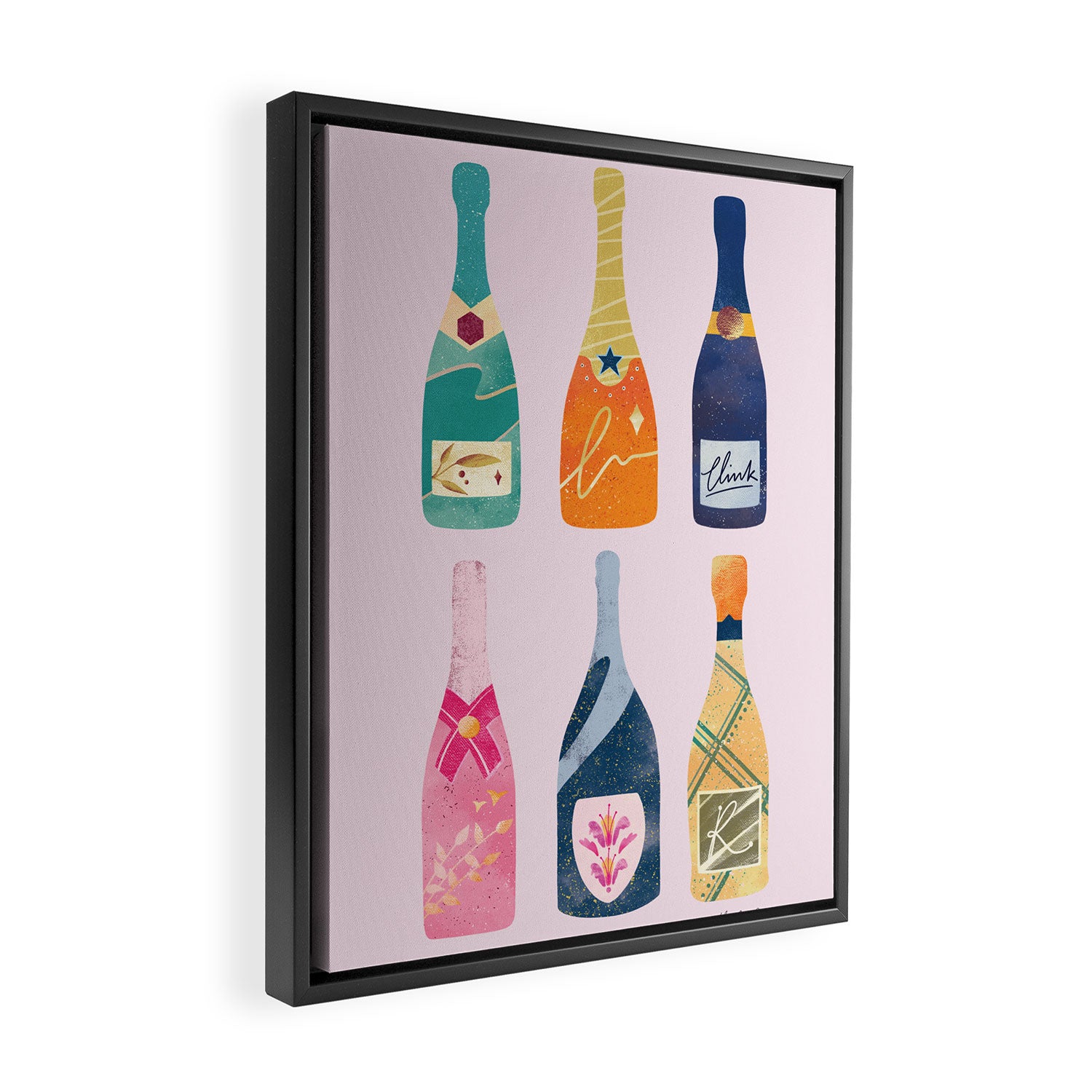 Champagne Bottles - Pink Ver. Framed Canvas Print Gallery Image 2