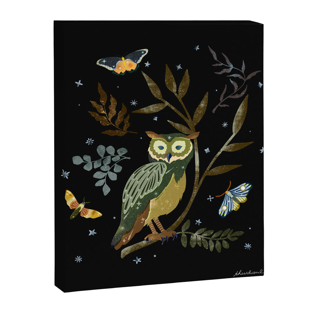 Moonlit Owl and Fluttering Moths Canvas Print Gallery Image 8