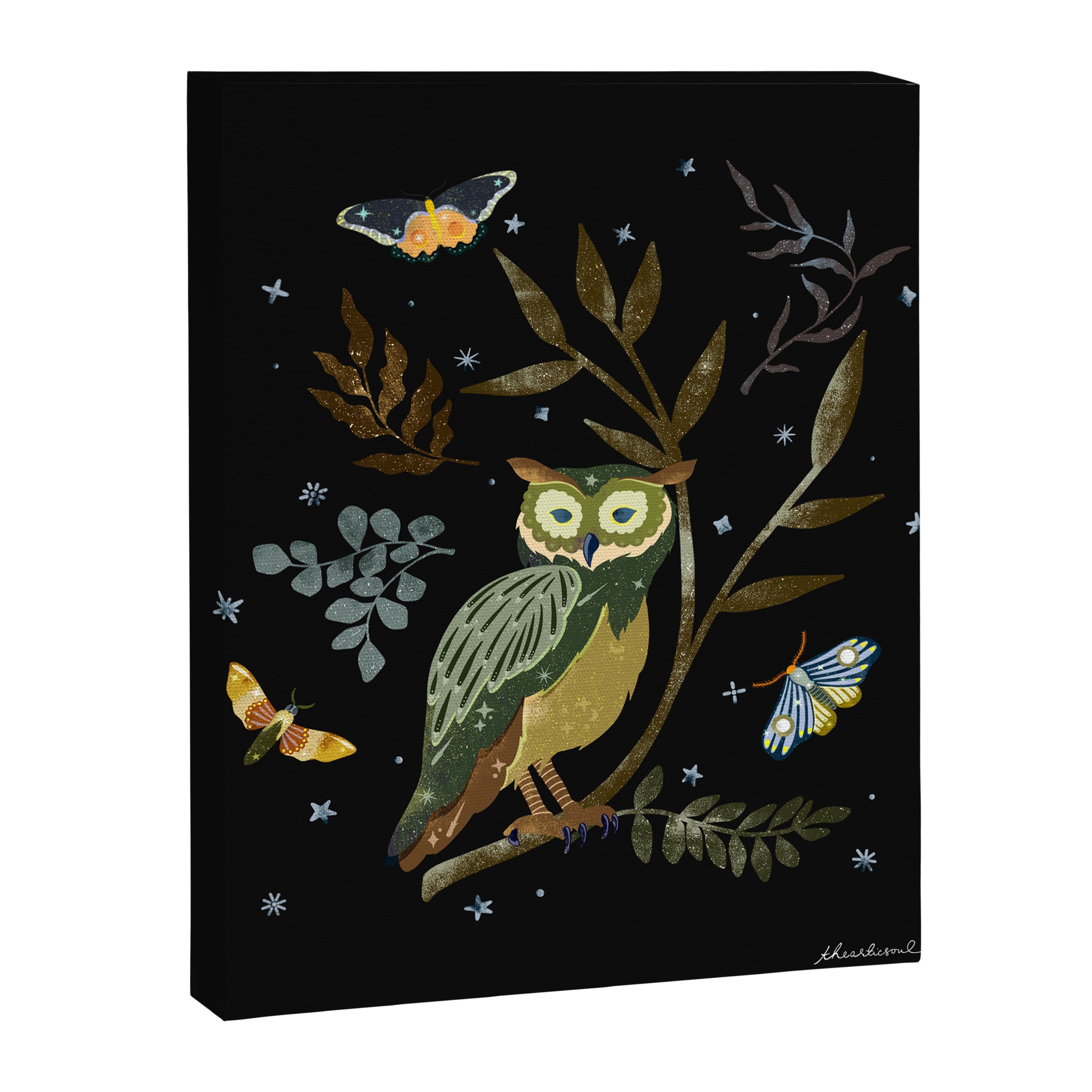 Moonlit Owl and Fluttering Moths Canvas Print Gallery Image 8