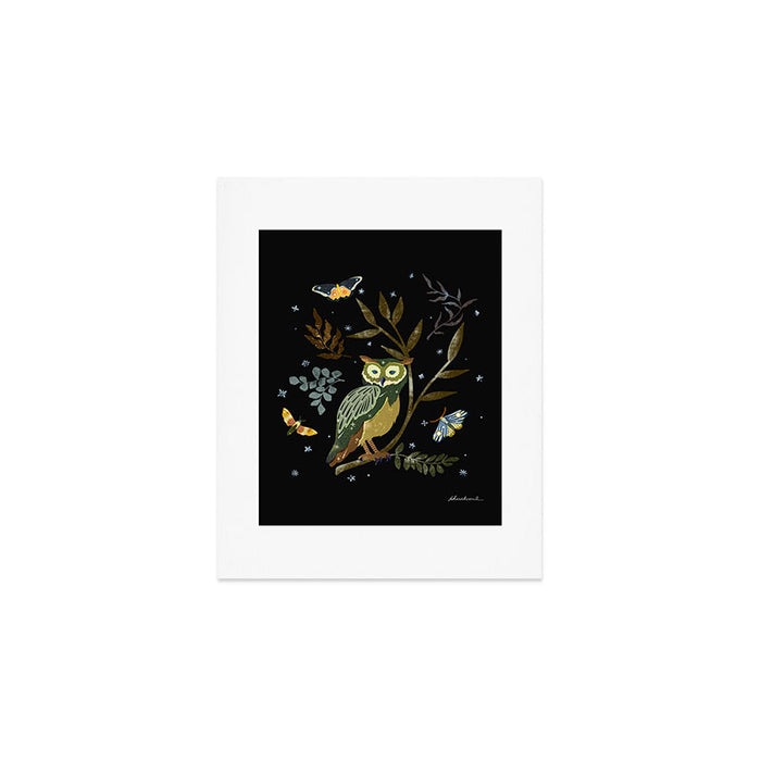 Moonlit Owl and Fluttering Moths Art Print Gallery Image 1