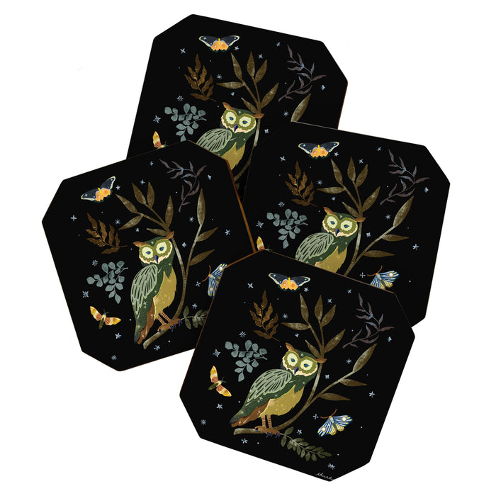 Moonlit Owl and Fluttering Moths Coaster Gallery Image 1