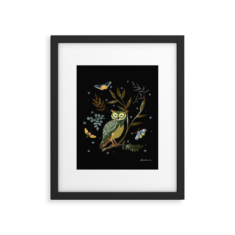 Moonlit Owl and Fluttering Moths Framed Art Print Gallery Image 6
