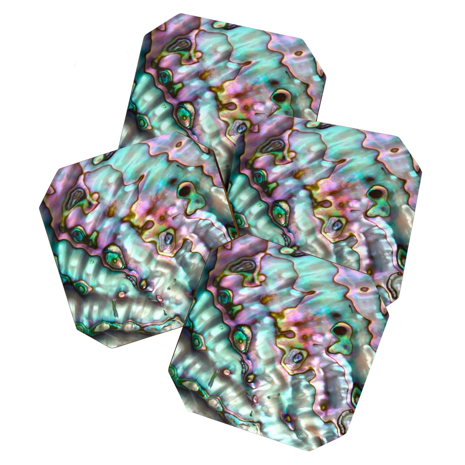 Glowing Cotton Candy Pink & Green Abalone Mother of Pearl Coaster Gallery Image 1