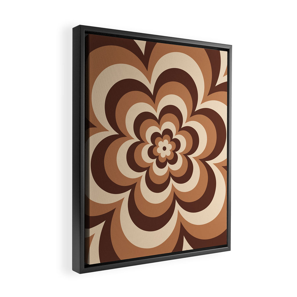 70s Retro Flower Power in Coffee Brown Framed Canvas Print Gallery Image 2