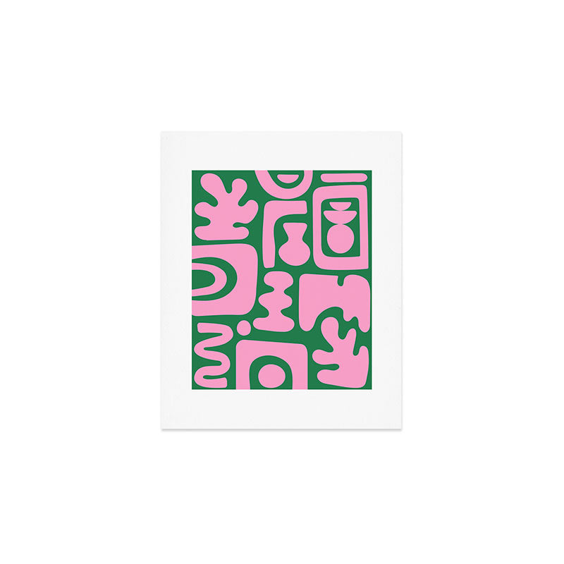 Abstract Green & Pink Decoupage Cutouts Art Print Gallery Image 1