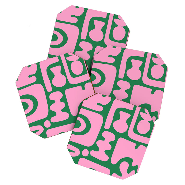Abstract Green & Pink Decoupage Cutouts Coaster Gallery Image 1