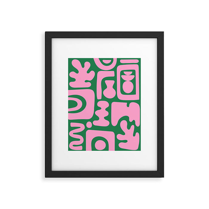 Abstract Green & Pink Decoupage Cutouts Framed Art Print Gallery Image 1