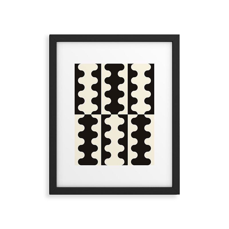 Abstract Mid-Century Black & White Wavy Pattern Framed Art Print Gallery Image 5