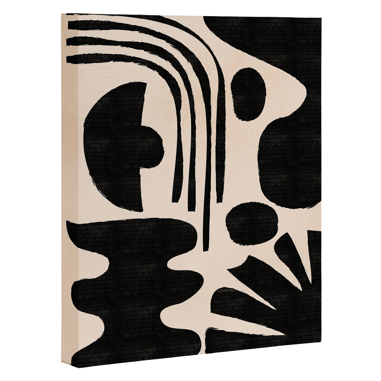 Abstract Mid-Century Modern Black and Beige Composition Canvas Print Gallery Image 3
