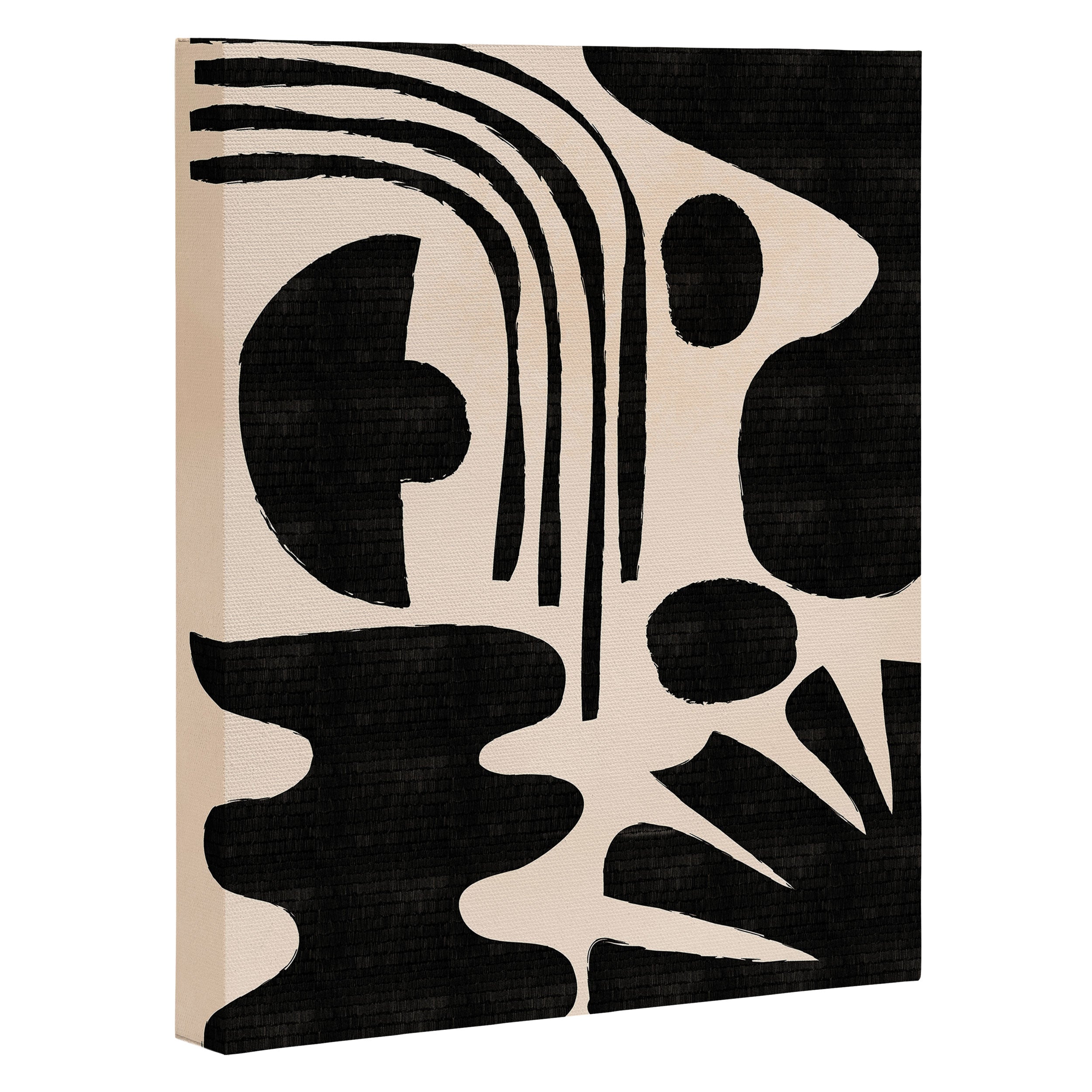 Abstract Mid-Century Modern Black and Beige Composition Canvas Print Gallery Image 3