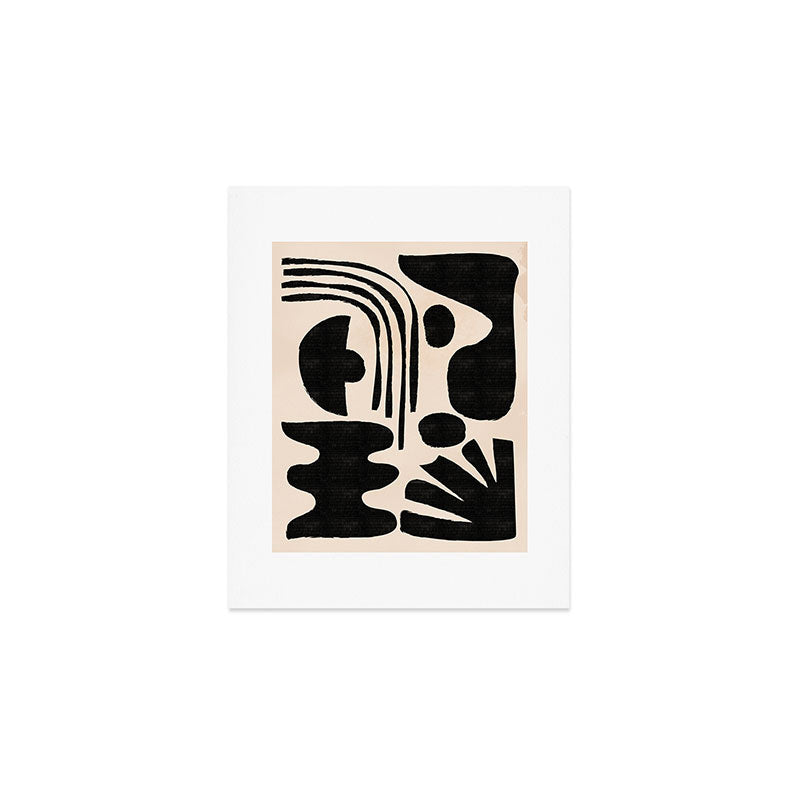 Abstract Mid-Century Modern Black and Beige Composition Art Print Gallery Image 1