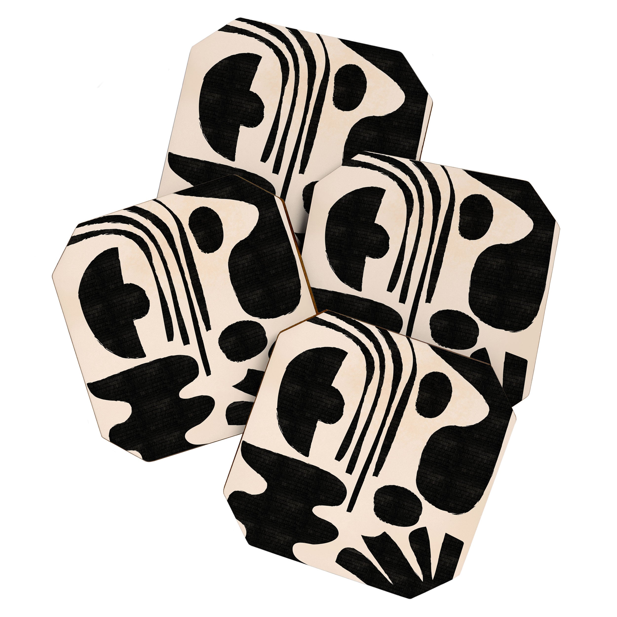 Abstract Mid-Century Modern Black and Beige Composition Coaster Gallery Image 1