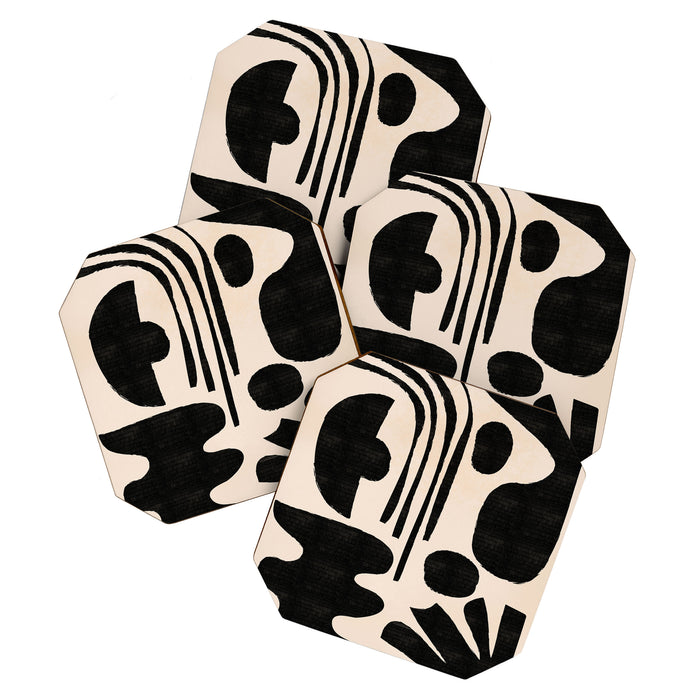 Abstract Mid-Century Modern Black and Beige Composition Coaster Gallery Image 1