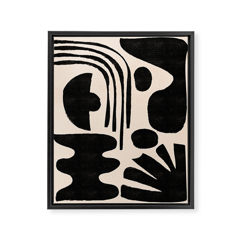 Abstract Mid-Century Modern Black and Beige Composition Framed Canvas Print Gallery Image 6