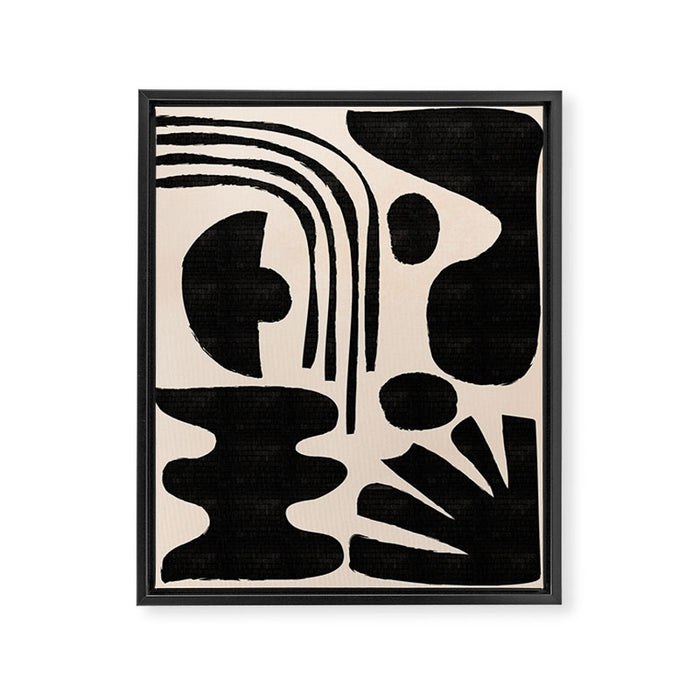 Abstract Mid-Century Modern Black and Beige Composition Framed Canvas Print Gallery Image 1
