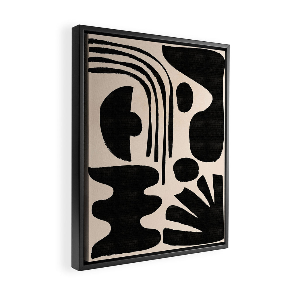 Abstract Mid-Century Modern Black and Beige Composition Framed Canvas Print Gallery Image 2