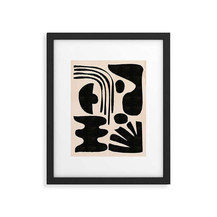 Abstract Mid-Century Modern Black and Beige Composition Framed Art Print Gallery Image 1