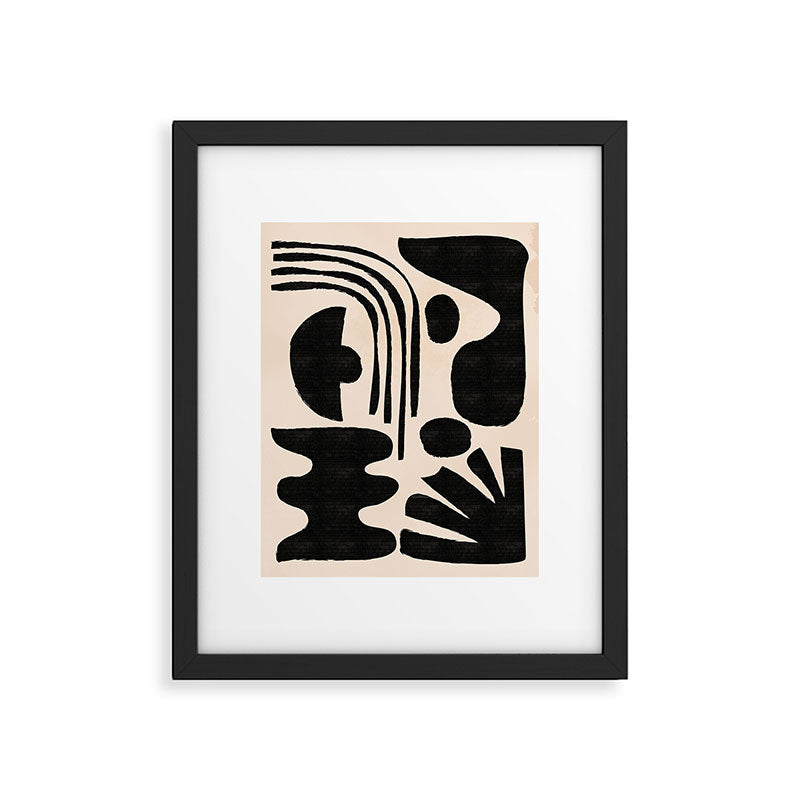 Abstract Mid-Century Modern Black and Beige Composition Framed Art Print Gallery Image 5