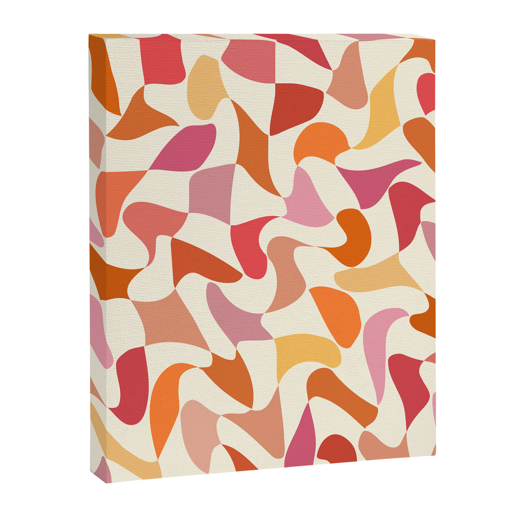 Abstract Wavy Checkerboard in Orange, Pink & Yellow Canvas Print Gallery Image 6
