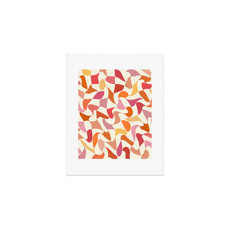 Abstract Wavy Checkerboard in Orange, Pink & Yellow Art Print Gallery Image 1