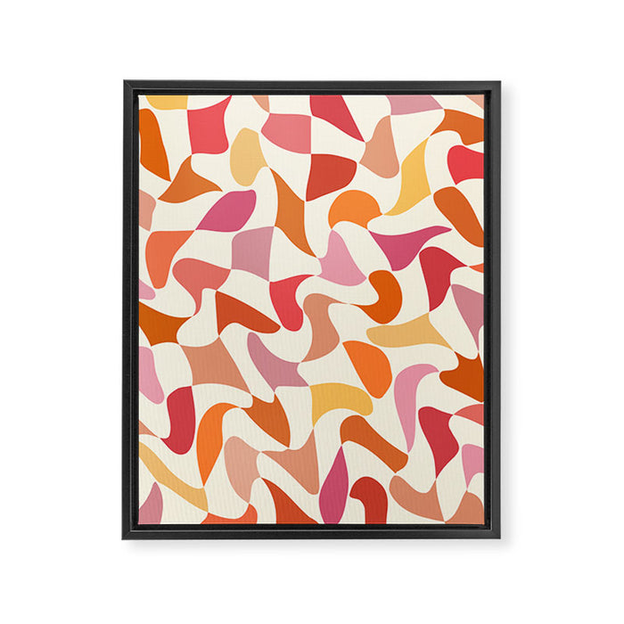 Abstract Wavy Checkerboard in Orange, Pink & Yellow Framed Canvas Print Gallery Image 1
