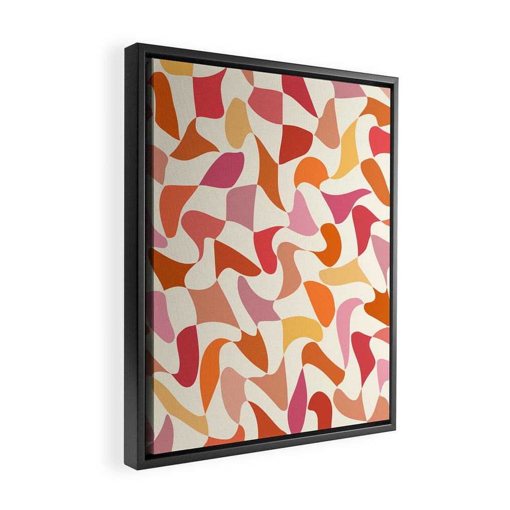 Abstract Wavy Checkerboard in Orange, Pink & Yellow Framed Canvas Print Gallery Image 2