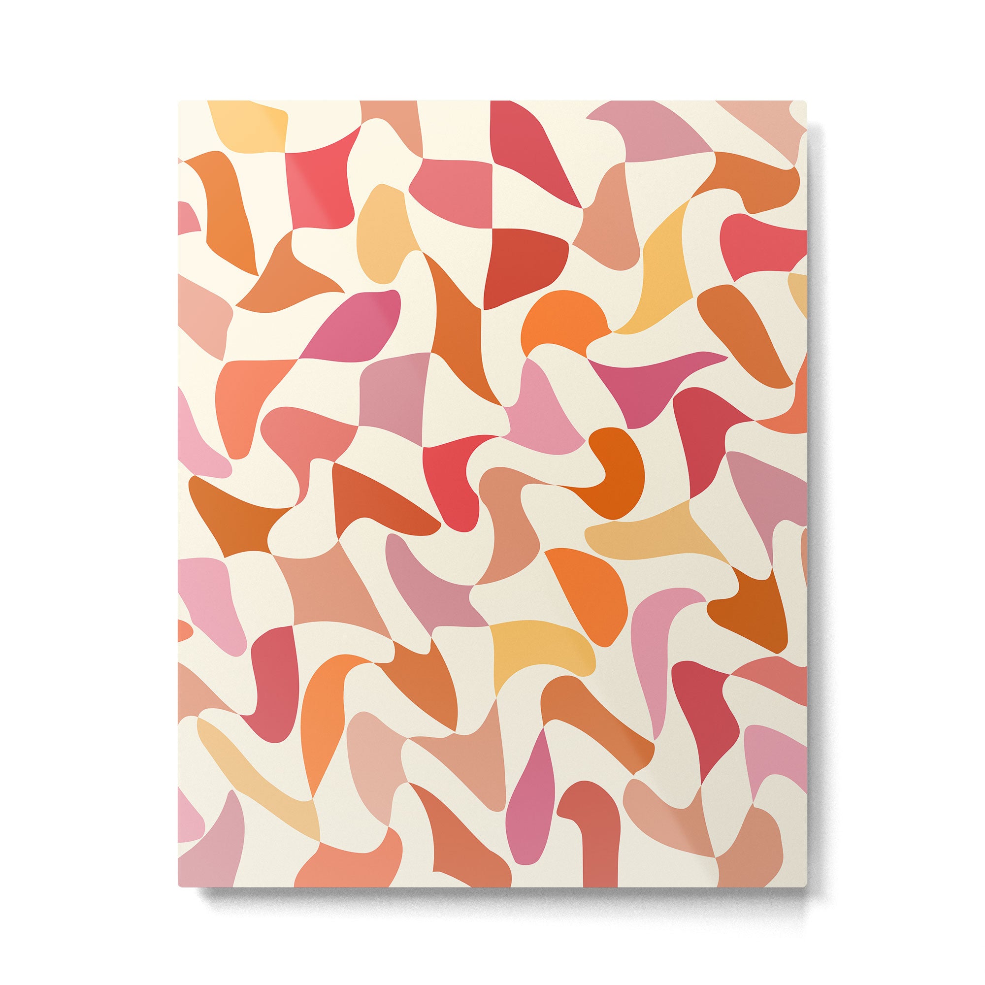 Abstract Wavy Checkerboard in Orange, Pink & Yellow Metal Print Gallery Image 4