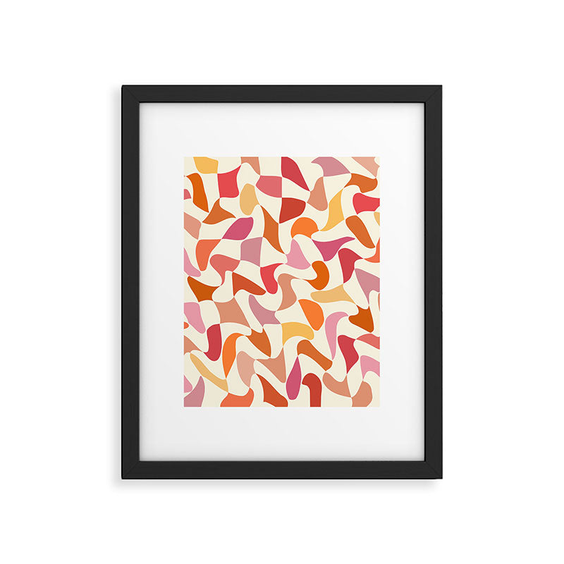 Abstract Wavy Checkerboard in Orange, Pink & Yellow Framed Art Print Gallery Image 5