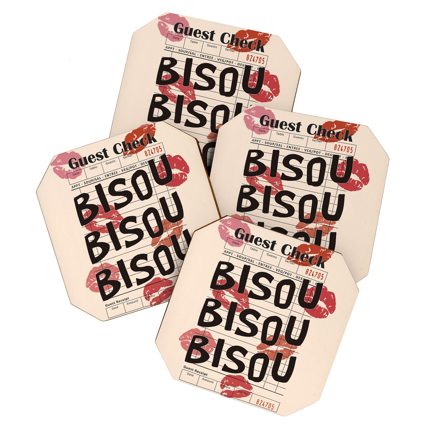 Bisou Bisou. Retro Guest Check  Coaster Gallery Image 1