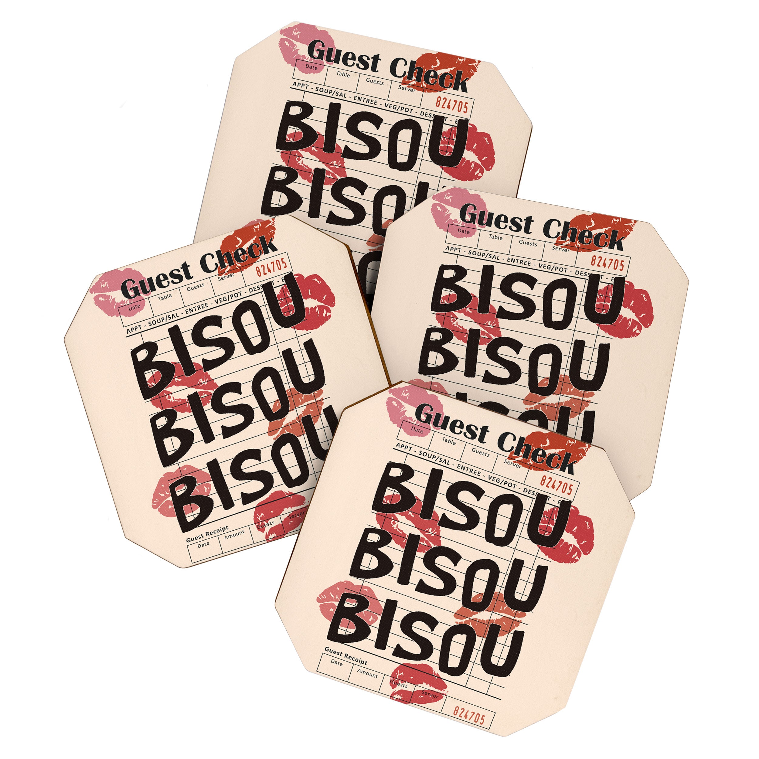 Bisou Bisou. Retro Guest Check  Coaster Gallery Image 1