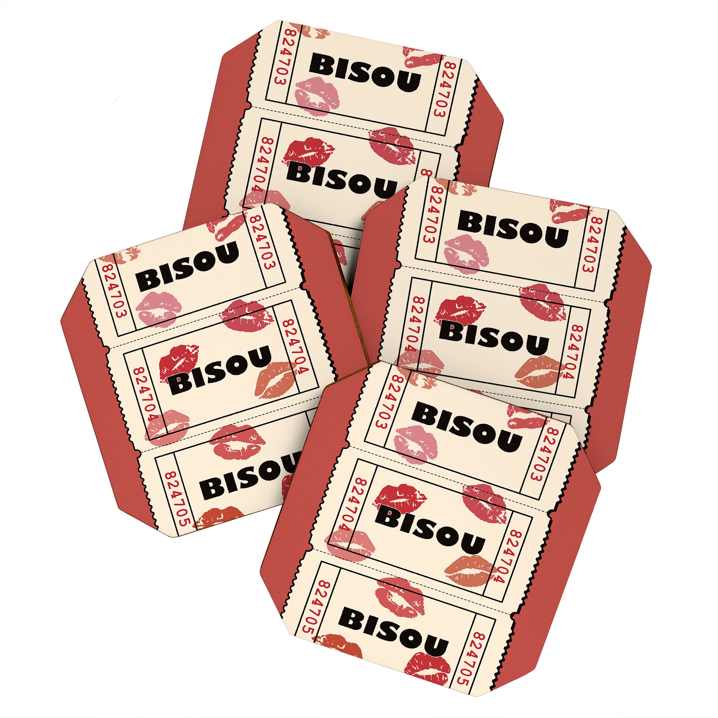 Bisou Bisou. Retro Movie Ticket Coaster Gallery Image 1