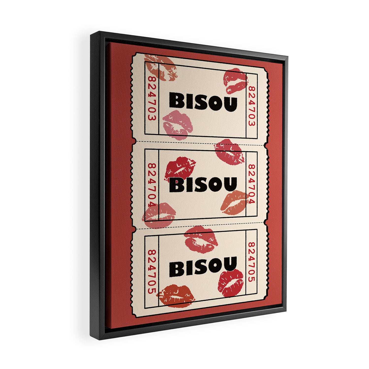 Bisou Bisou. Retro Movie Ticket Framed Canvas Print Gallery Image 2