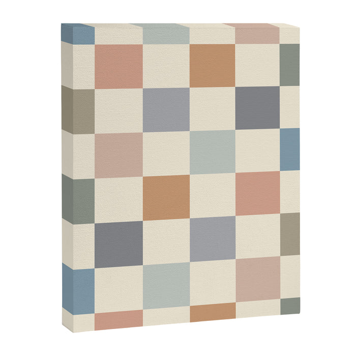 Blue & Beige Neutral Checker Canvas Print Gallery Image 1